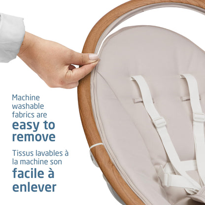 Maxi-Cosi Cassia Baby Swing, infant swing, automatic motion sensor, music, toys, recline, portable, 360 degree rotation, lightweight &amp; foldable, Horizon Sand