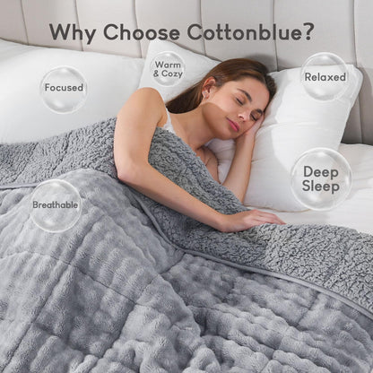 Cottonblue Weighted Blanket 15lbs Bubble Faux Fur Plush Sherpa Weighted Blankets for Adults, Fits Queen Size Bed, Cute Fuzzy Warm Heavy Blanket for Calm and Better Sleep, 60&quot;x80&quot;, Cream White