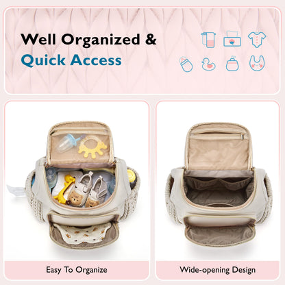 mommore Diaper Bag Small Diaper Backpack Stylish Baby Backpacks Travel Mini Maternity Bags with Insulated Pockets, Changing Pad, Stroller Straps