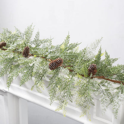 Jin&amp;Bao 6FT Real Touch Norfolk Pine Garlands, Christmas Garland with Lights, Christmas Decorations for Mantel Stairs Table Runner Outdoor Indoor Winter Decor, 50 LED with Timer 8 Modes