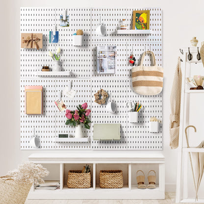VUSIGN Pegboard Combination Wall Organizer Kit, 4 Pieces Pegboards and 17 Accessories Modular Hanging, Wall Mount Display Peg Board Panel Kits for Bedroom, Home, Office, Bathroom, 22&quot; x 22&quot;, Pink