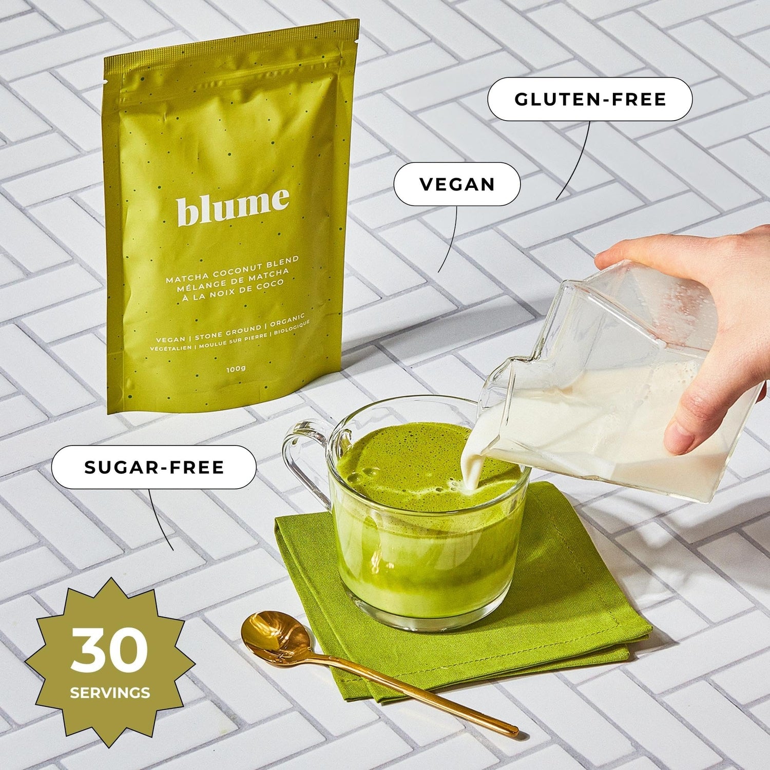 Blume Rose London Fog Latte with Zero Sugar or Caffeine - Certified Organic, Vegan and Gluten-Free - Tart Cherry &amp; Rosehips blend rich Antioxidant &amp; Vitamin to Ease Bloating and Boost Your Natural Glow - 30 Servings