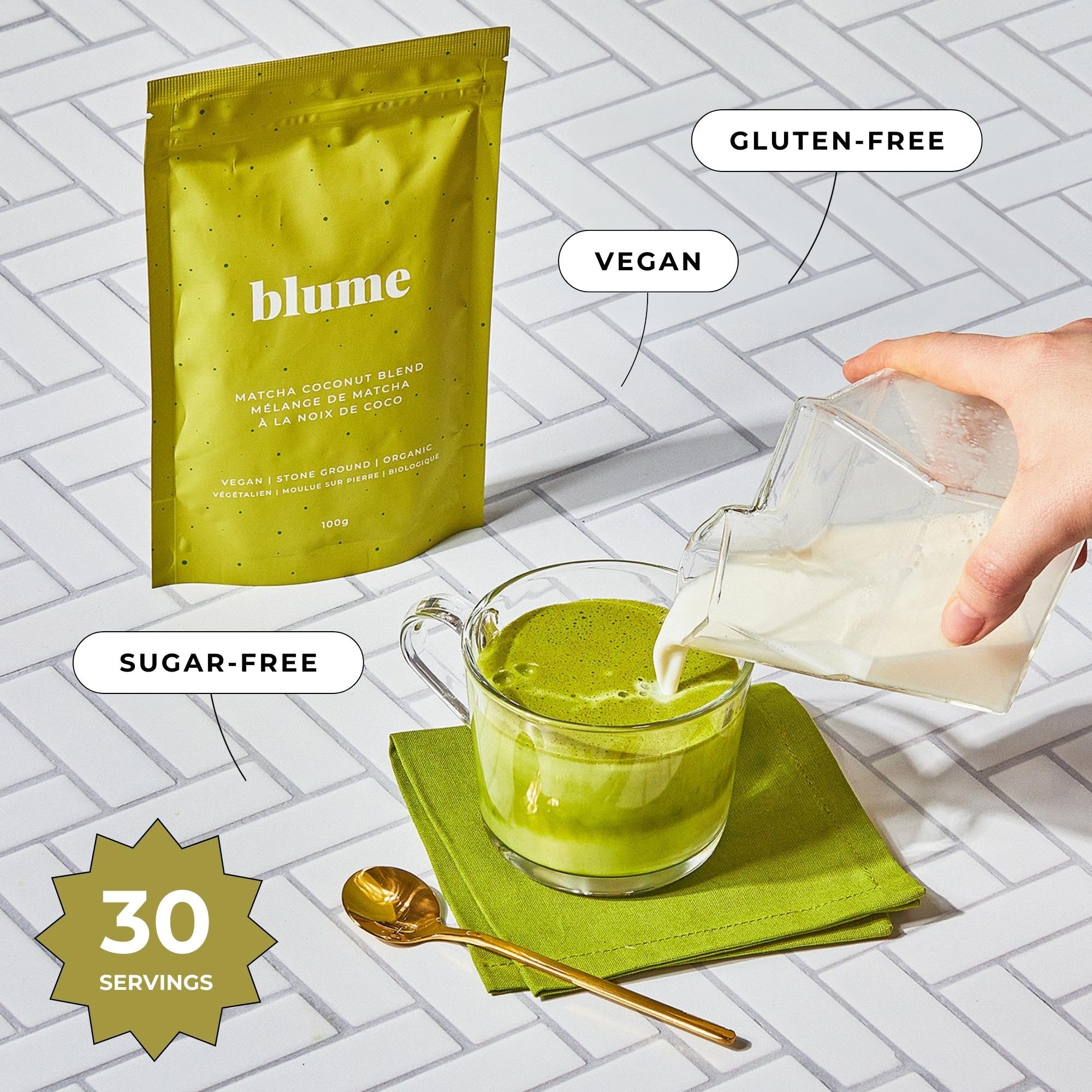 Blume Rose London Fog Latte with Zero Sugar or Caffeine - Certified Organic, Vegan and Gluten-Free - Tart Cherry &amp; Rosehips blend rich Antioxidant &amp; Vitamin to Ease Bloating and Boost Your Natural Glow - 30 Servings