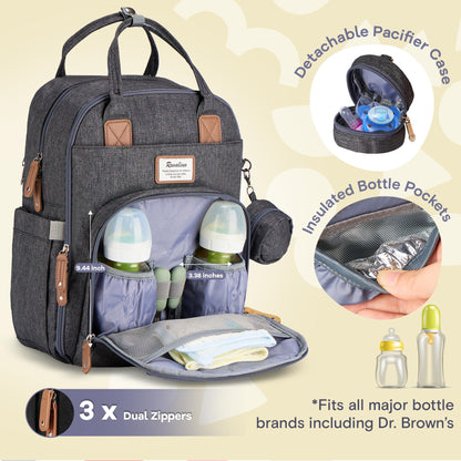 RUVALINO Diaper Bag Backpack, Multifunction Travel Pack Maternity Baby Changing Bags, Large Capacity, Waterproof, Beige