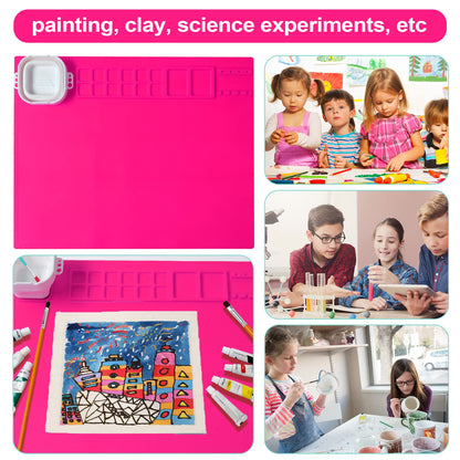 AWOKE Silicone Painting Mat - 20&quot;X16&quot; Silicone Art Mat with 1 Water Cup for Kids - Silcone Craft Mat has12 Color Dividers - 2 Paint Dividers (White)