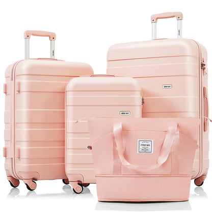 Merax 3 Pcs ABS Hardside Luggage Sets TSA Lock Spinner Wheel Suitcases, Pearly White, 20/24/28 Inch