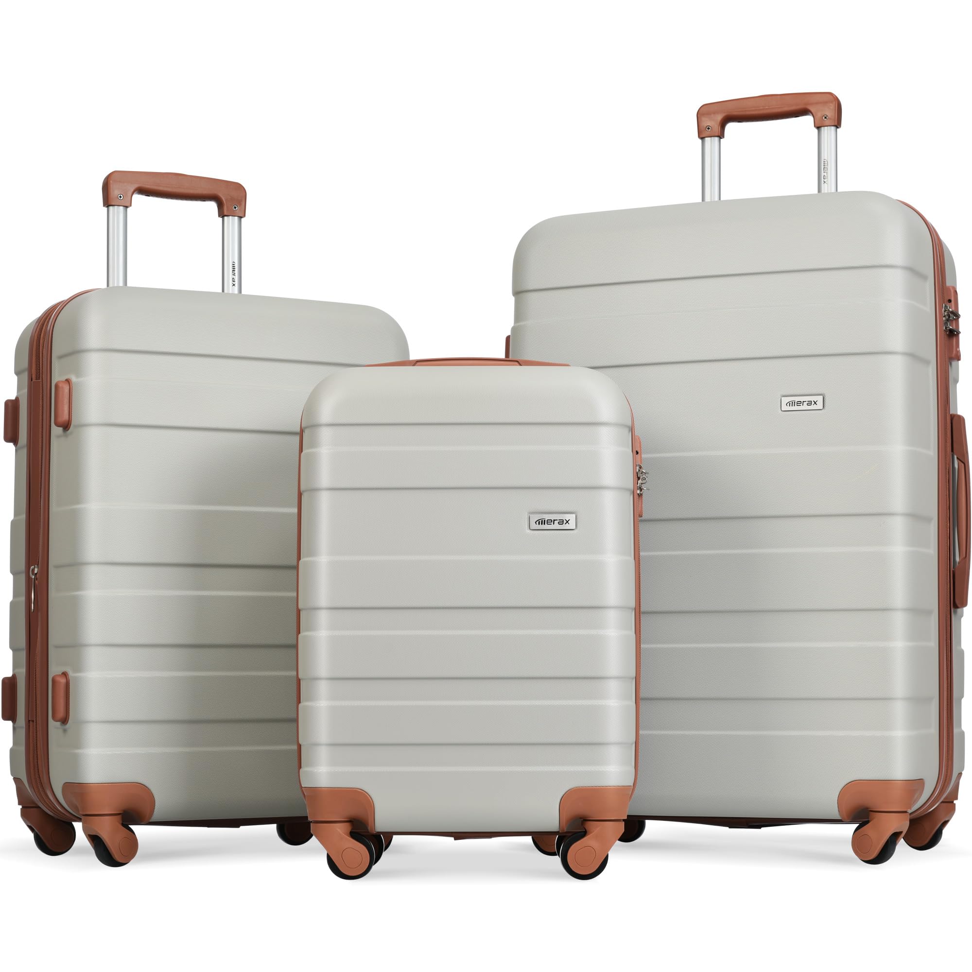 Merax 3 Pcs ABS Hardside Luggage Sets TSA Lock Spinner Wheel Suitcases, Pearly White, 20/24/28 Inch