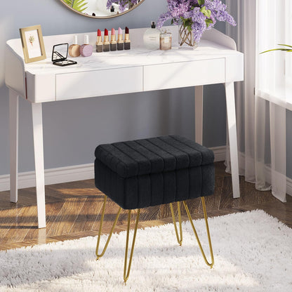 Greenstell Vanity Stool Chair Faux Fur with Storage, 19.4&quot; H x 15.7&quot; L x 11.8&quot; W Soft Ottoman 4 Metal Legs with Anti-Slip Feet, Furry Padded Seat, Modern Multifunctional Chairs for Makeup, Bedroom