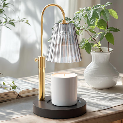 Flameless Candle Warmer Lamp for Jar Candles Large &amp; Small – Dimmable Lamp Candle Warmer Electric with Large Marble Base &amp; Adjustable Height – Candle Melter with Timer and 4 Halogen Light Bulbs