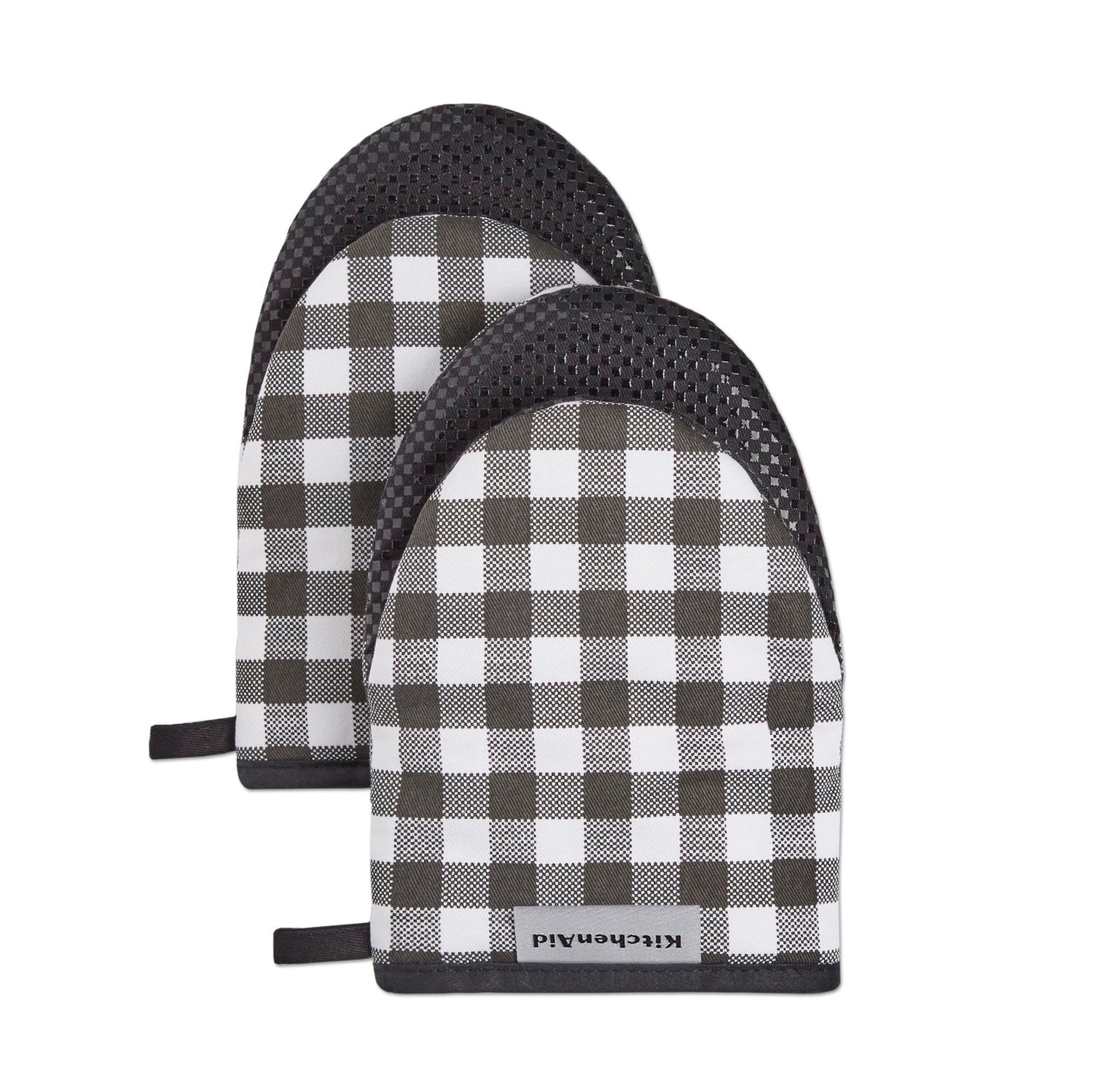 KitchenAid Gingham Mini Oven Mitt 2-Pack Set, Milkshake Tan, 5.5&quot;x8&quot;