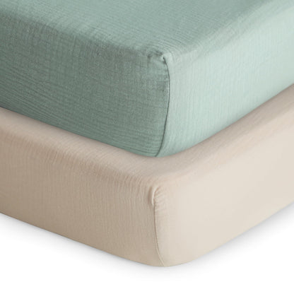 mushie Extra Soft Muslin Fitted Crib Sheet | 192 Thread Count | 28&quot;x 52&quot; (Fog)
