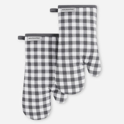 KitchenAid Gingham Oven Mitt 2-Pack Set, Milkshake, 7&quot;x13&quot;