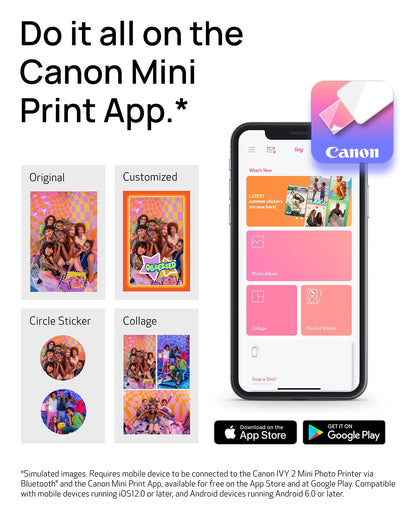 Canon Ivy 2 Mini Photo Printer, Print from Compatible iOS &amp; Android Devices, Sticky-Back Prints, Pure White