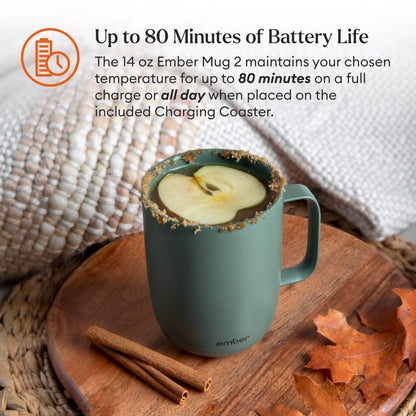 Ember Temperature Control Smart Mug 2, 14 Oz, App-Controlled Heated Coffee Mug with 80 Min Battery Life and Improved Design, White