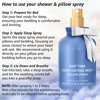 Nap Time Pillow Spray - Vanilla Cedarwood Essential Oils Natural - Fast Acting Aromatherapy Mist for Restful Sleep Relaxation Calming Stress Relief - Bedtime &amp; Shower Spray Luxury Self care Gift