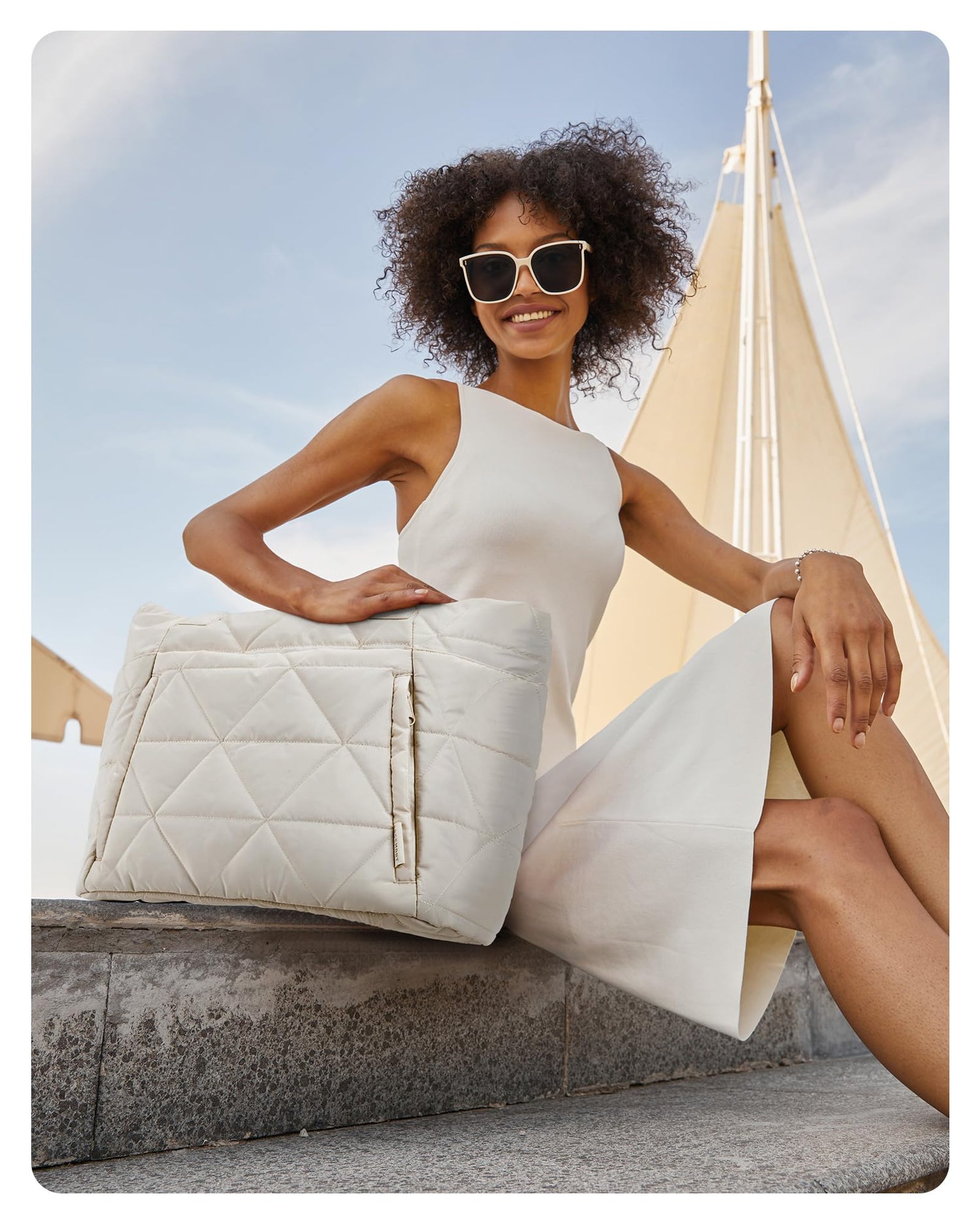 BAGSMART Tote Bag for Women, Puffy Tote Bag with Zipper, Large Quilted Shoulder Bag with Compartments for Travel, Work, Gym