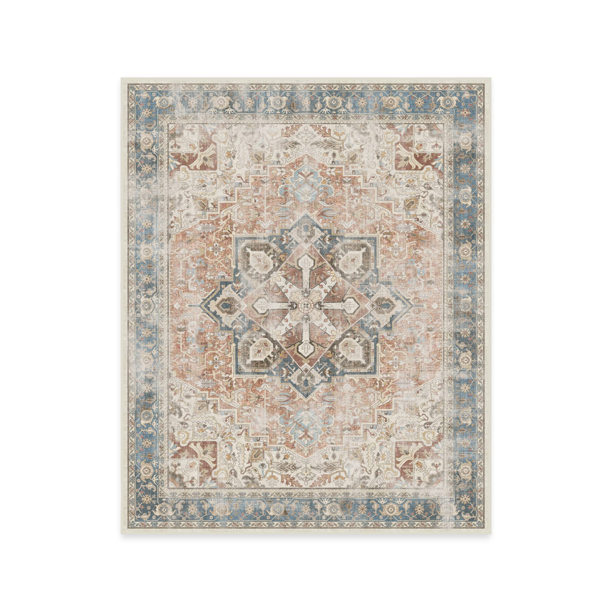 RUGGABLE Kamran Washable Rug - Perfect Vintage Area Rug for Living Room Bedroom Kitchen - Pet &amp; Child Friendly - Stain &amp; Water Resistant - Hazel 5&