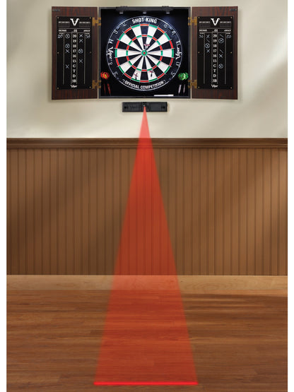Viper Stadium Cabinet &amp; Shot King Sisal/Bristle Dartboard Ready-to-Play Bundle with Two Sets of Steel-Tip Darts, Throw Line, and Dry Erase Scoreboards, Walnut Finish