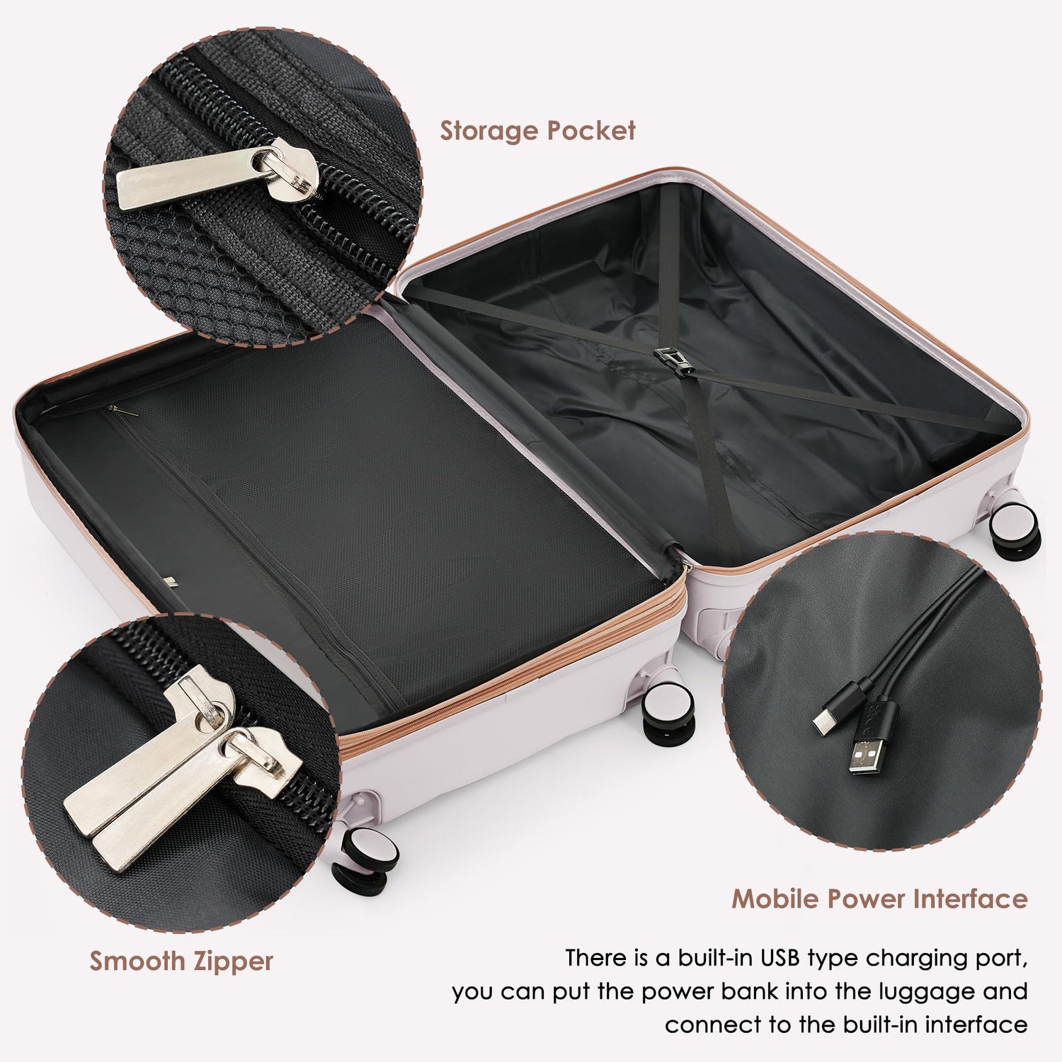 Merax 3 Pcs ABS Hardside Luggage Sets TSA Lock Spinner Wheel Suitcases, Pearly White, 20/24/28 Inch