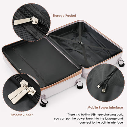 Merax 3 Pcs ABS Hardside Luggage Sets TSA Lock Spinner Wheel Suitcases, Pearly White, 20/24/28 Inch