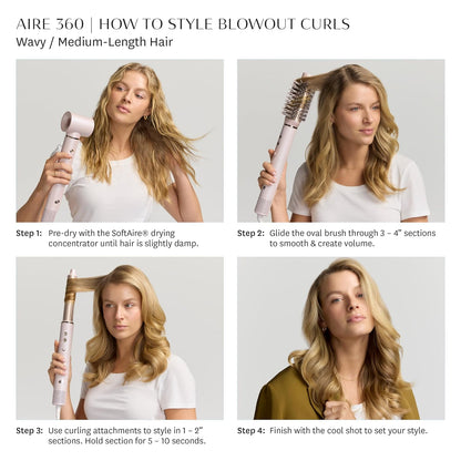T3 Aire 360 Air Styler Blowout Kit with Ceramic Curling Attachments, Oval Brush &amp; Drying Concentrator | Fast, Healthy Blowouts and Long-Lasting Curls| For All Hair Types