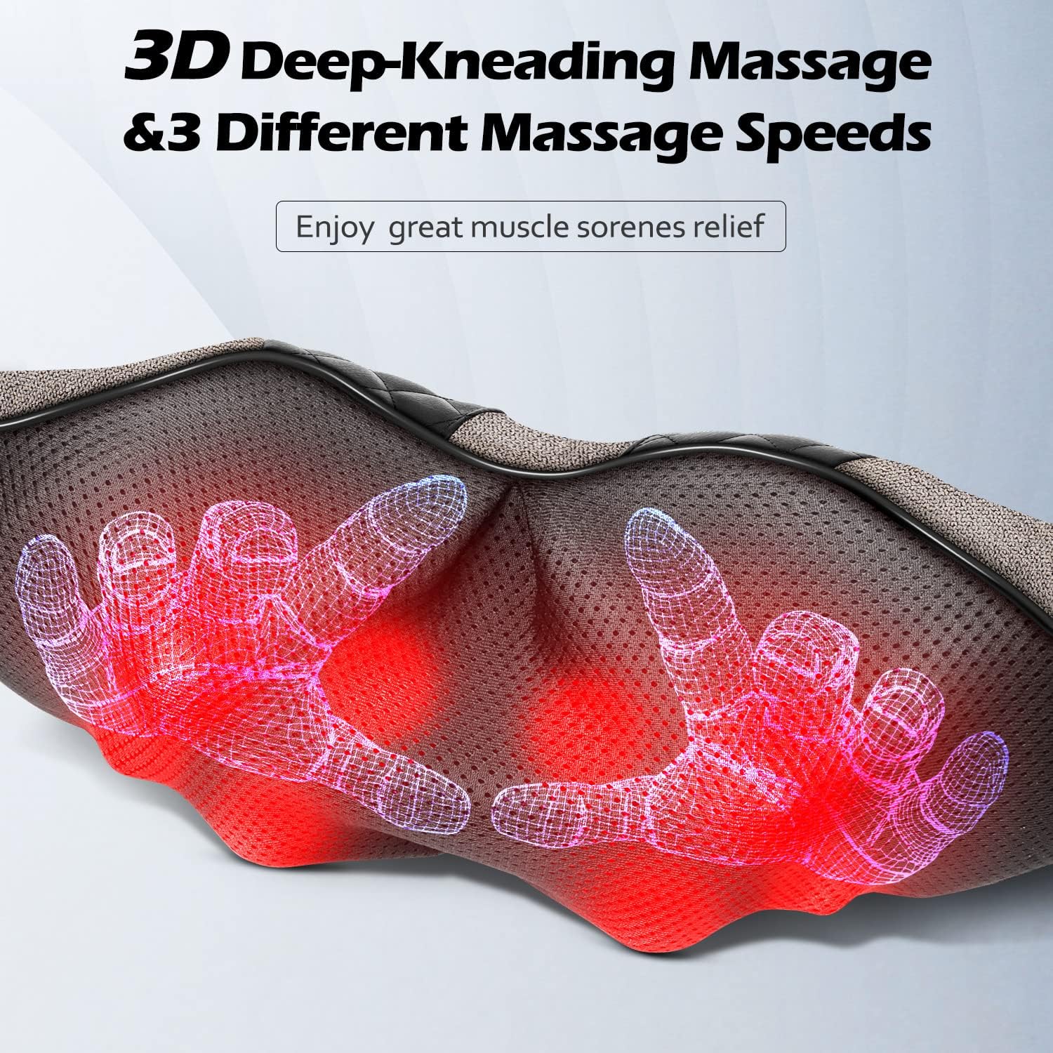 Shiatsu Electric Neck Back Massager Pillow 3D Kneading with Heat For Shoulder, Lower Back, Foot, Leg Muscles Pain Relief Relax in Car Office and Home