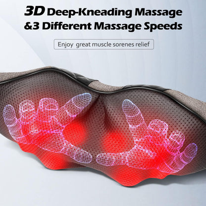 Shiatsu Electric Neck Back Massager Pillow 3D Kneading with Heat For Shoulder, Lower Back, Foot, Leg Muscles Pain Relief Relax in Car Office and Home