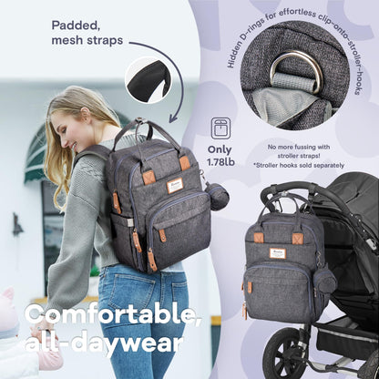 RUVALINO Diaper Bag Backpack, Multifunction Travel Pack Maternity Baby Changing Bags, Large Capacity, Waterproof, Beige