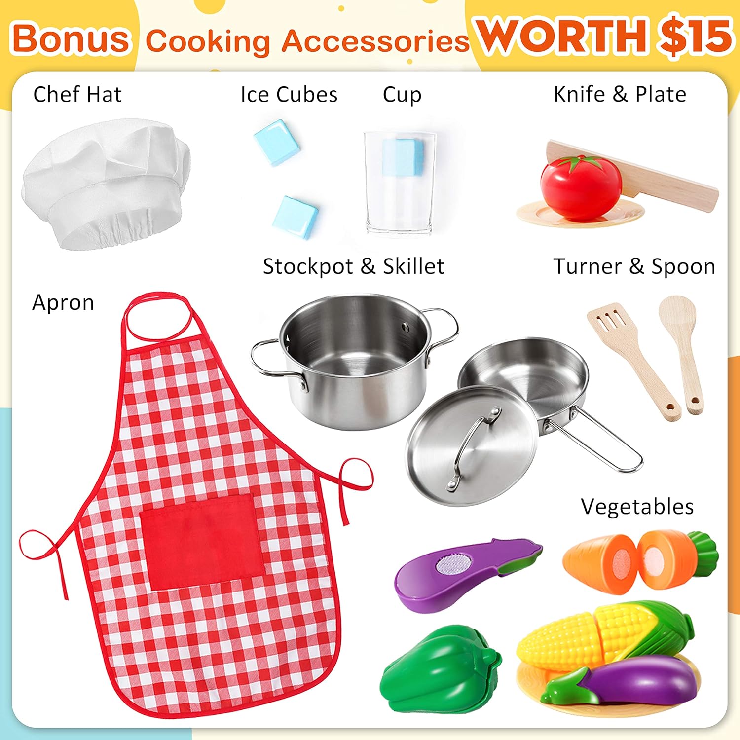Play-Kitchen-for-Kids with 18 Pcs Toy Food &amp; Kids Coffee Maker Wooden Kitchen Toys - 17Pcs Toy Coffee Maker Playset