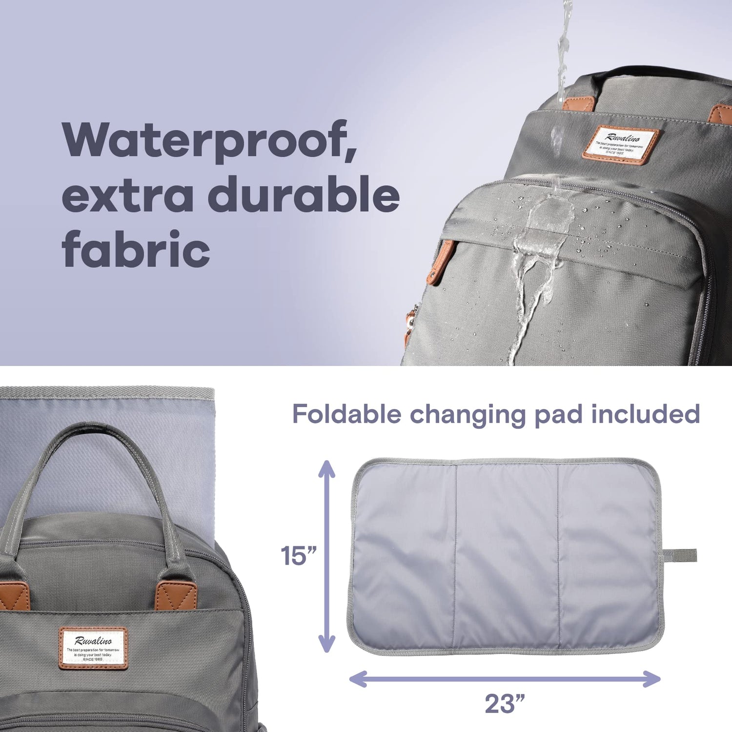 RUVALINO Diaper Bag Backpack, Multifunction Travel Pack Maternity Baby Changing Bags, Large Capacity, Waterproof, Beige