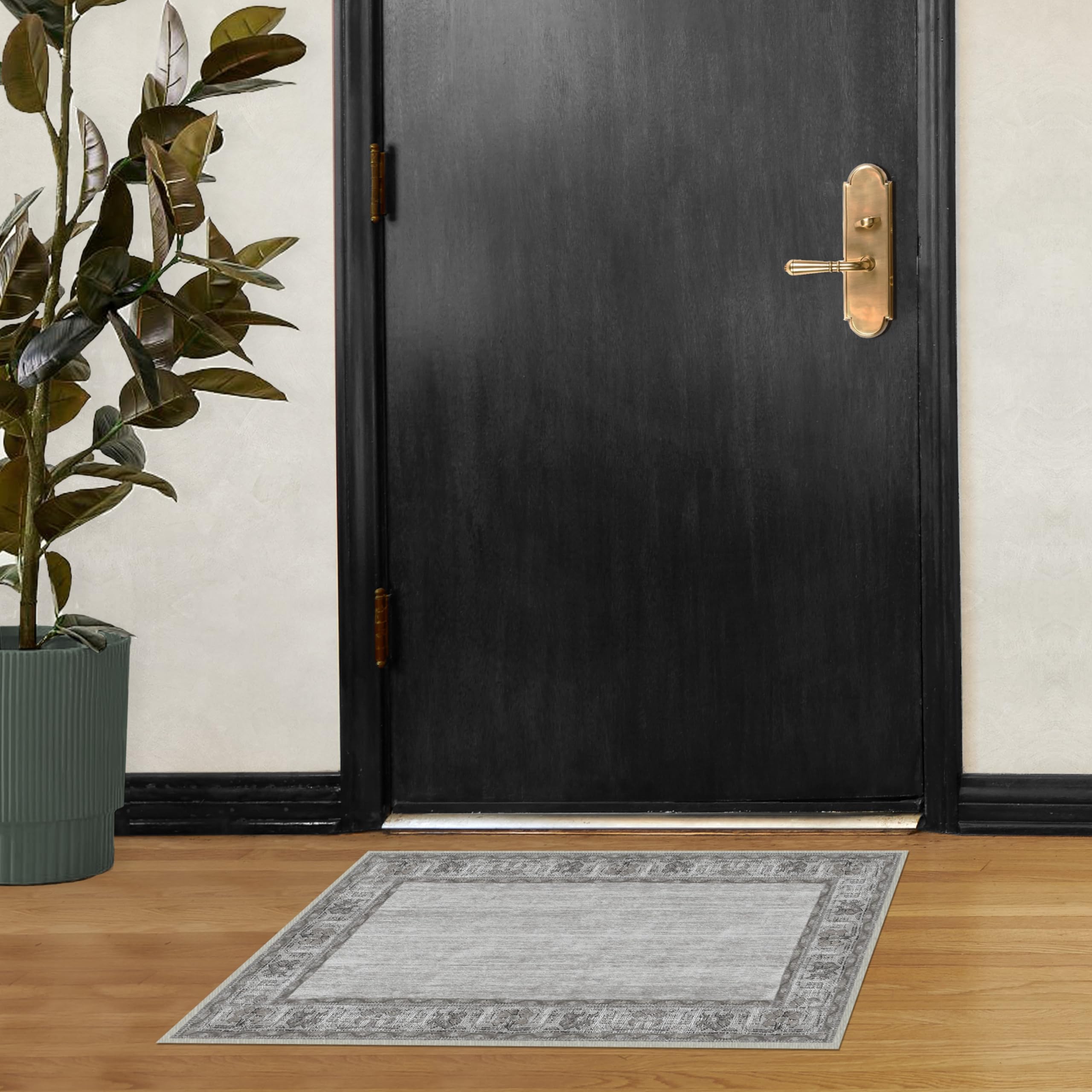 RUGGABLE Zinnia Runner Rug - Perfect Boho Washable Rug for Entryway Hallway Kitchen - Pet &amp; Child Friendly - Stain &amp; Water Resistant - Grey 2.5&