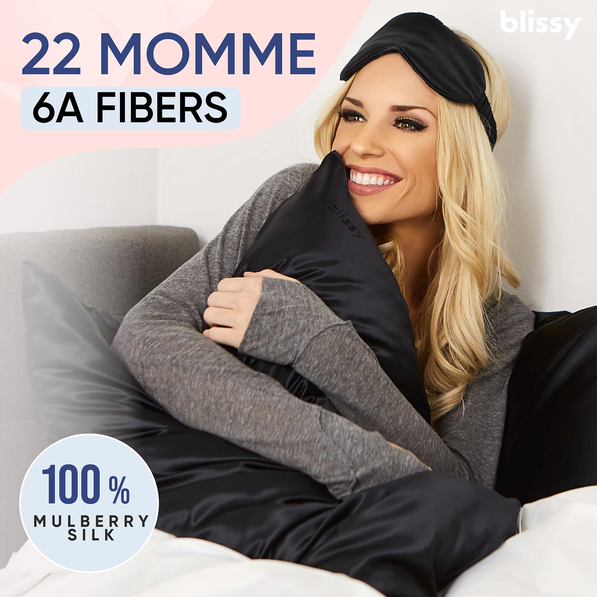 Blissy Silk Pillowcase - 100% Pure Mulberry Silk - 22 Momme 6A High-Grade Fibers - Silk Pillow Cover for Hair &amp; Skin - Regular, Queen &amp; King with Hidden Zipper (Standard,Blissy White)