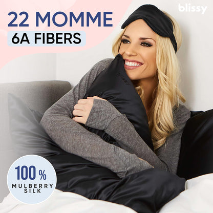 Blissy Silk Pillowcase - 100% Pure Mulberry Silk - 22 Momme 6A High-Grade Fibers - Silk Pillow Cover for Hair &amp; Skin - Regular, Queen &amp; King with Hidden Zipper (Standard,Blissy White)