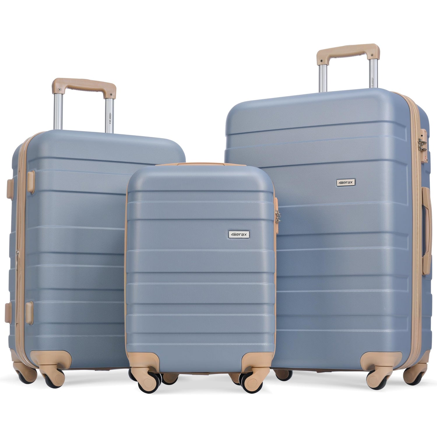 Merax 3 Pcs ABS Hardside Luggage Sets TSA Lock Spinner Wheel Suitcases, Pearly White, 20/24/28 Inch