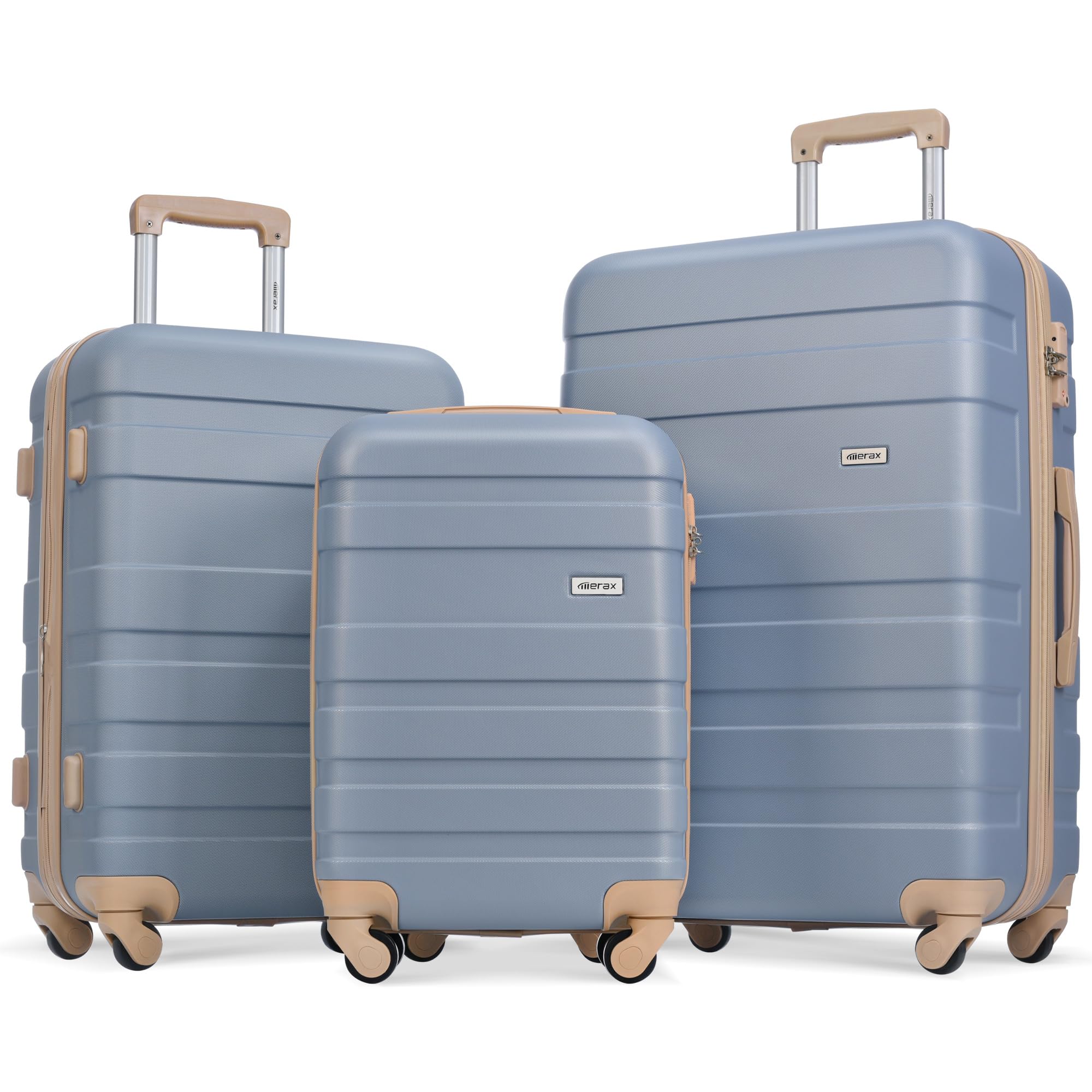 Merax 3 Pcs ABS Hardside Luggage Sets TSA Lock Spinner Wheel Suitcases, Pearly White, 20/24/28 Inch