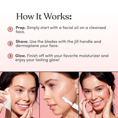 Jill Magic Wipes Pre Shave Dermaplane Oil Wipes for Face 6 Pack | Step 1 to Dermaplane Kit by Jill | Vitamin E, Squalane, Argan &amp; Rosehip Oil