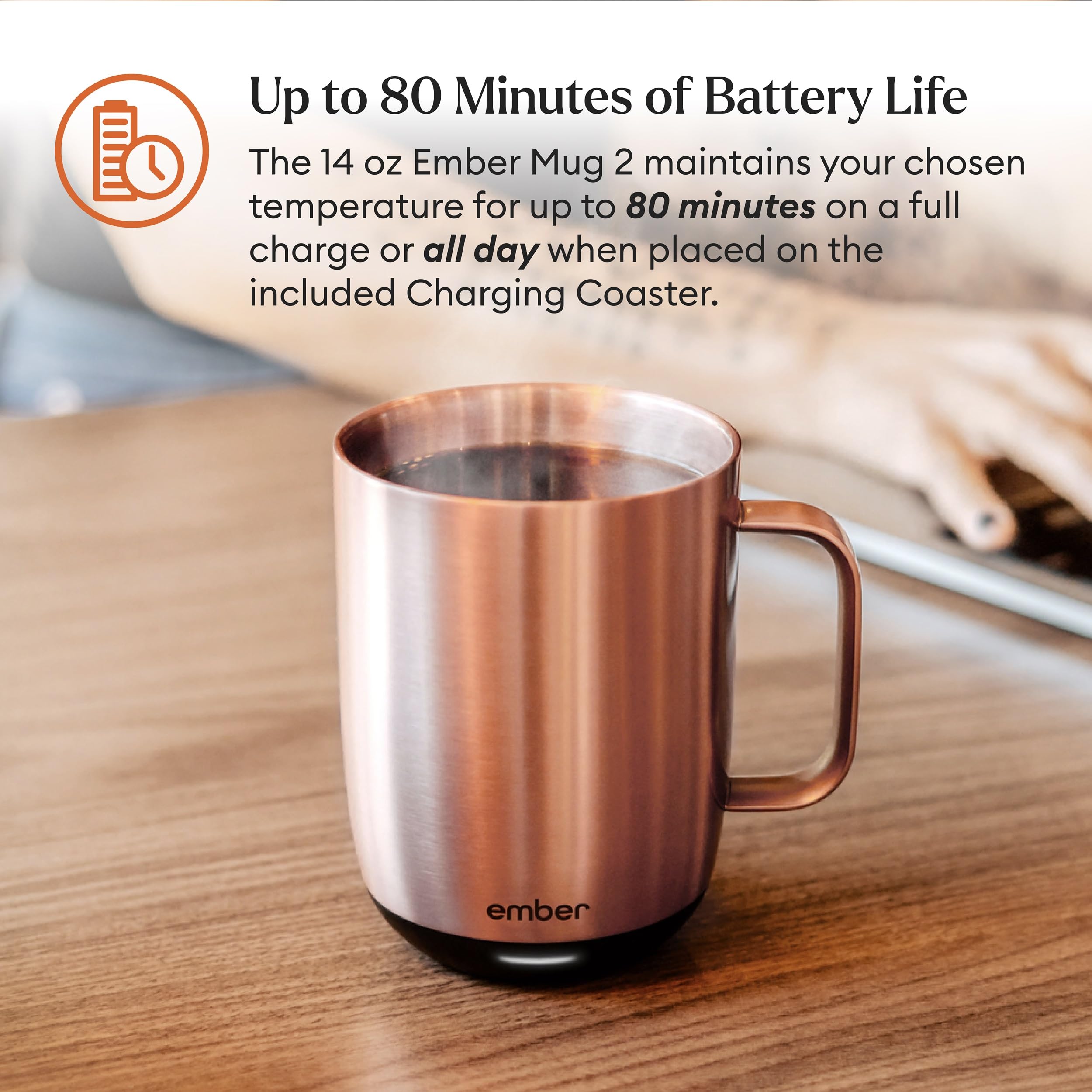 Ember Temperature Control Smart Mug 2, 14 Oz, App-Controlled Heated Coffee Mug with 80 Min Battery Life and Improved Design, White