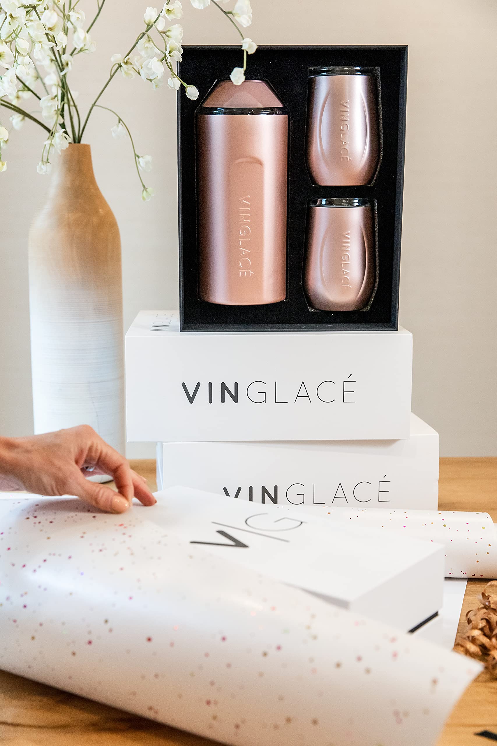 Vinglacé Wine Bottle Chiller- Portable Champagne Insulator- Stainless Steel Wine Cooler Sleeve, White
