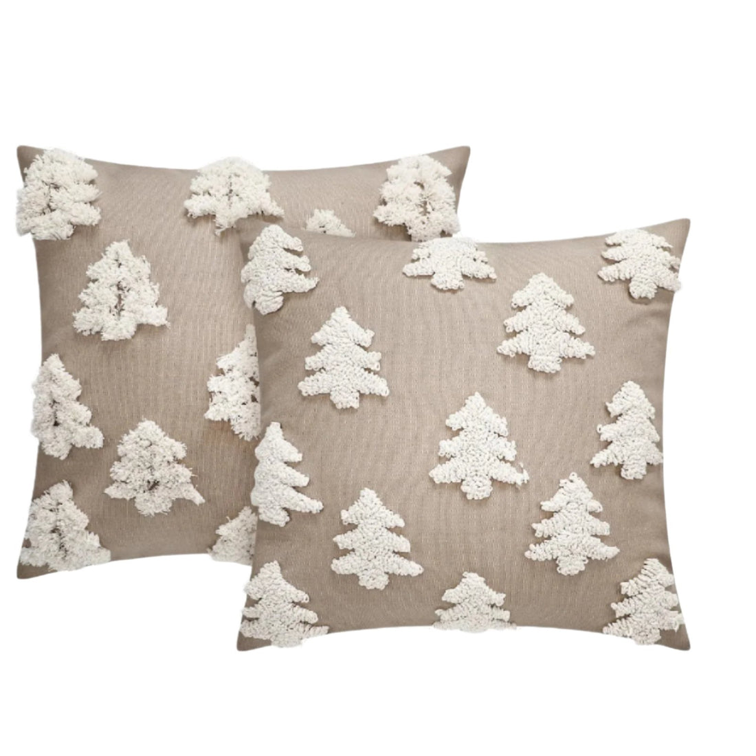 Mixweer 2 Pcs Christmas Pillow Covers 18x18 Inch Christmas Tree Pillow Covers Neutral Christmas Decor Neutral Tufted Xmas Tree Embroidery Decorative Pillow Covers for Home Living Room Bed Decor