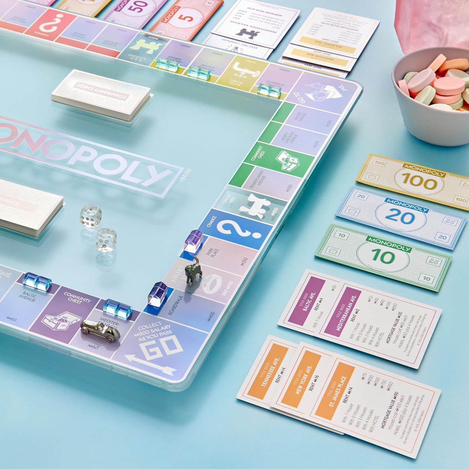 WS Game Company Monopoly Aura Edition with Tempered Glass Game Board