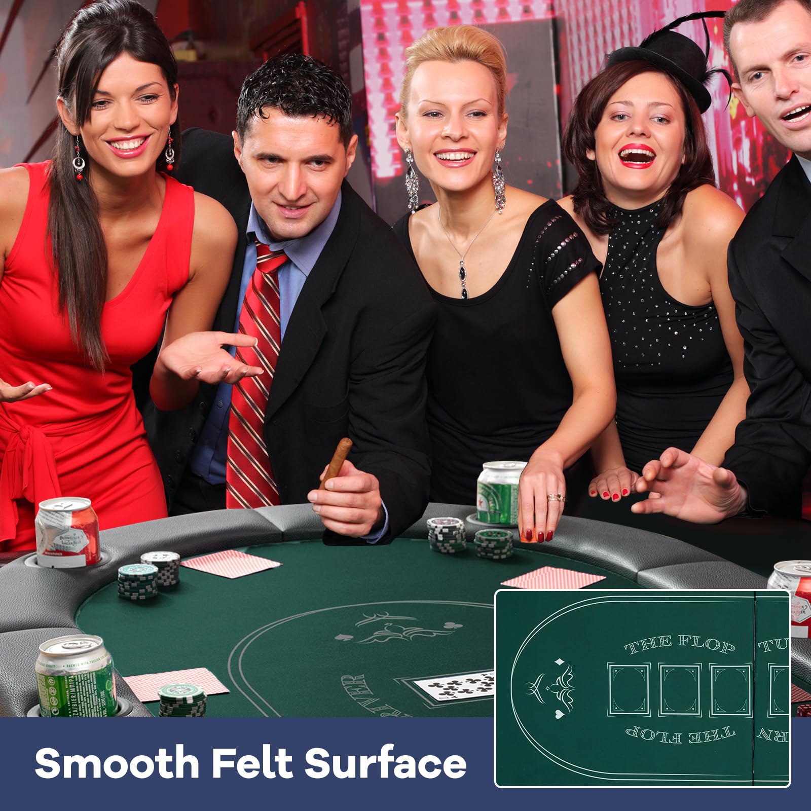 GYMAX Poker Table Foldable, 8-Player Texas Holdem Poker Table with Metal Cup Holders, Casino Grade Felt &amp; Padded Rails, Portable Folding Poker Table for Leisure Game, Homes, Game Rooms (Black)