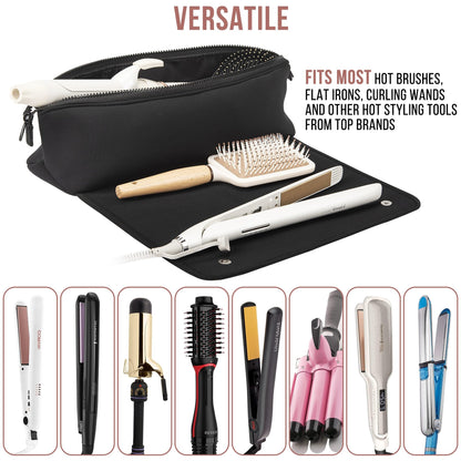 BAREFOOT CARIBOU Hair Tools Travel Bag and Heat Resistant Mat for Flat Irons, Straighteners, Curling Iron, and Haircare Accessories, 2-in-1 Design, with Interior Pockets, Portable Organizer (Ivory)