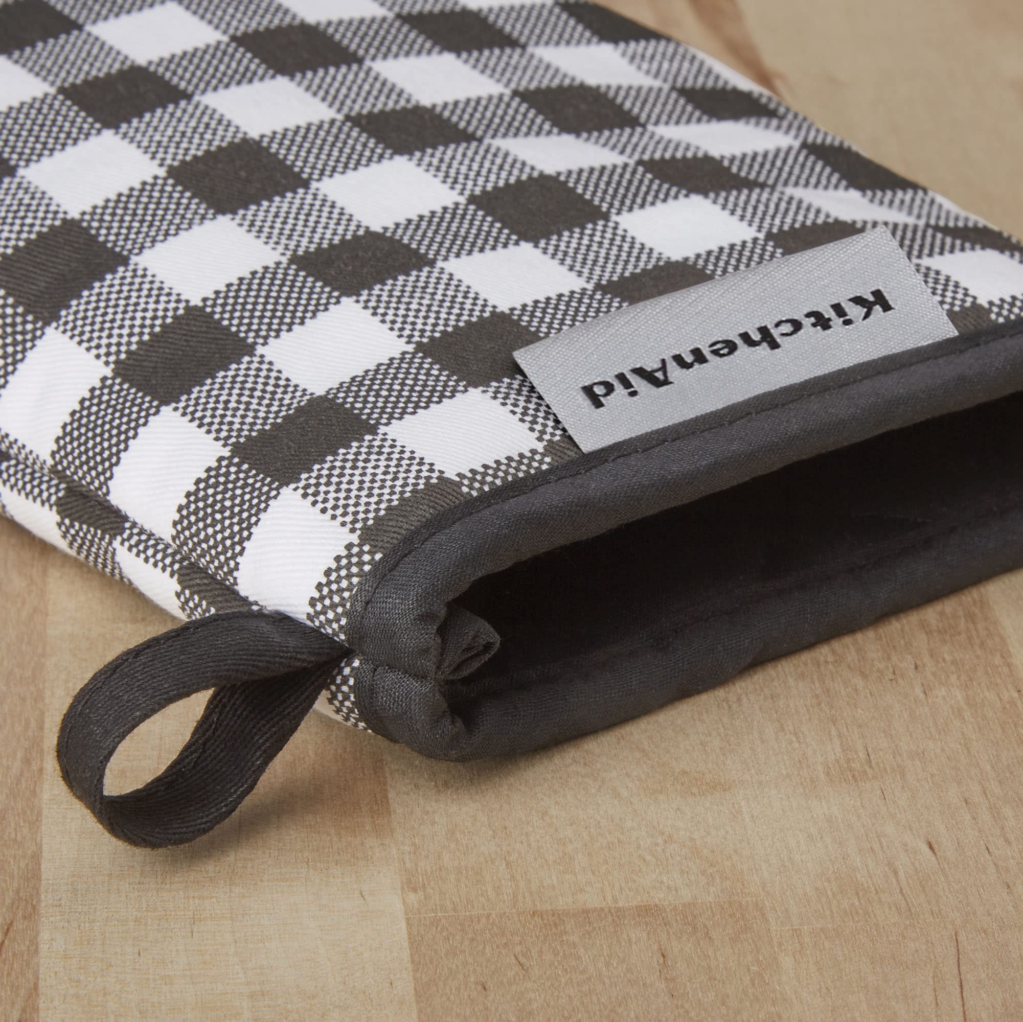 KitchenAid Gingham Mini Oven Mitt 2-Pack Set, Milkshake Tan, 5.5&quot;x8&quot;