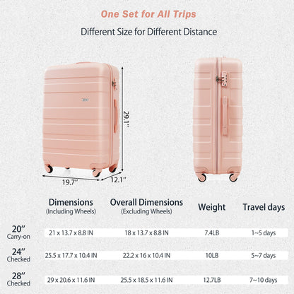 Merax 3 Pcs ABS Hardside Luggage Sets TSA Lock Spinner Wheel Suitcases, Pearly White, 20/24/28 Inch