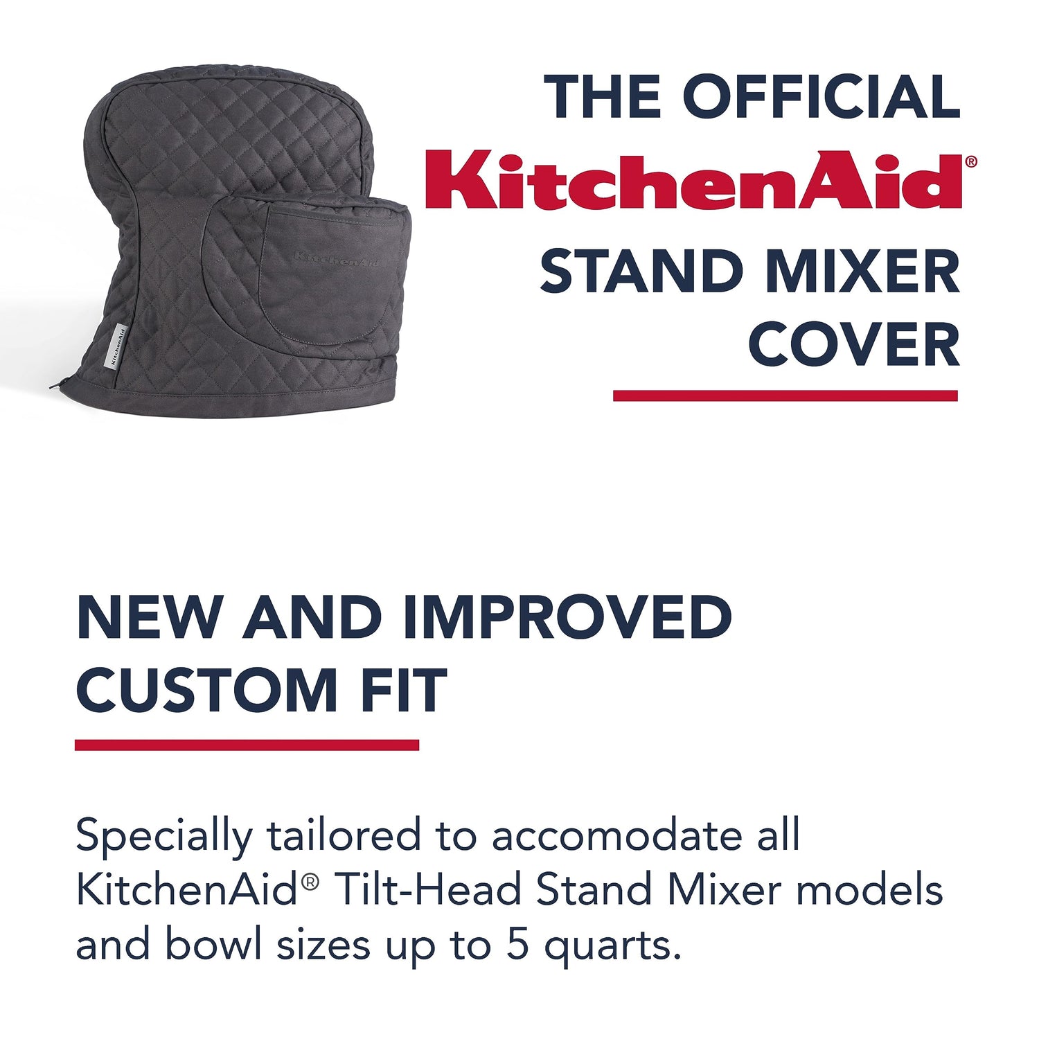 KITCHENAID Fitted Tilt-Head Solid Stand Mixer Cover with Storage Pocket, Quilted 100% Cotton, Milkshake, 14.4&quot;x18&quot;x10&quot;