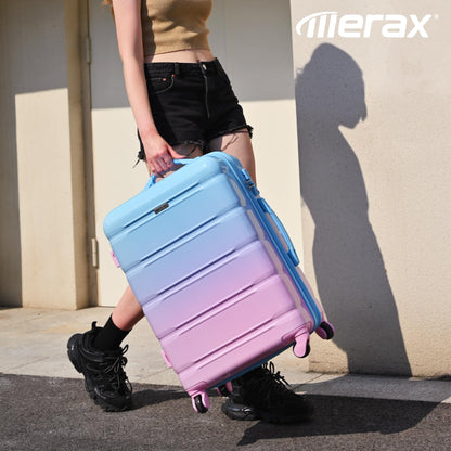 Merax 3 Pcs ABS Hardside Luggage Sets TSA Lock Spinner Wheel Suitcases, Pearly White, 20/24/28 Inch
