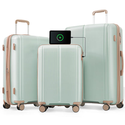 Merax 3 Pcs ABS Hardside Luggage Sets TSA Lock Spinner Wheel Suitcases, Pearly White, 20/24/28 Inch
