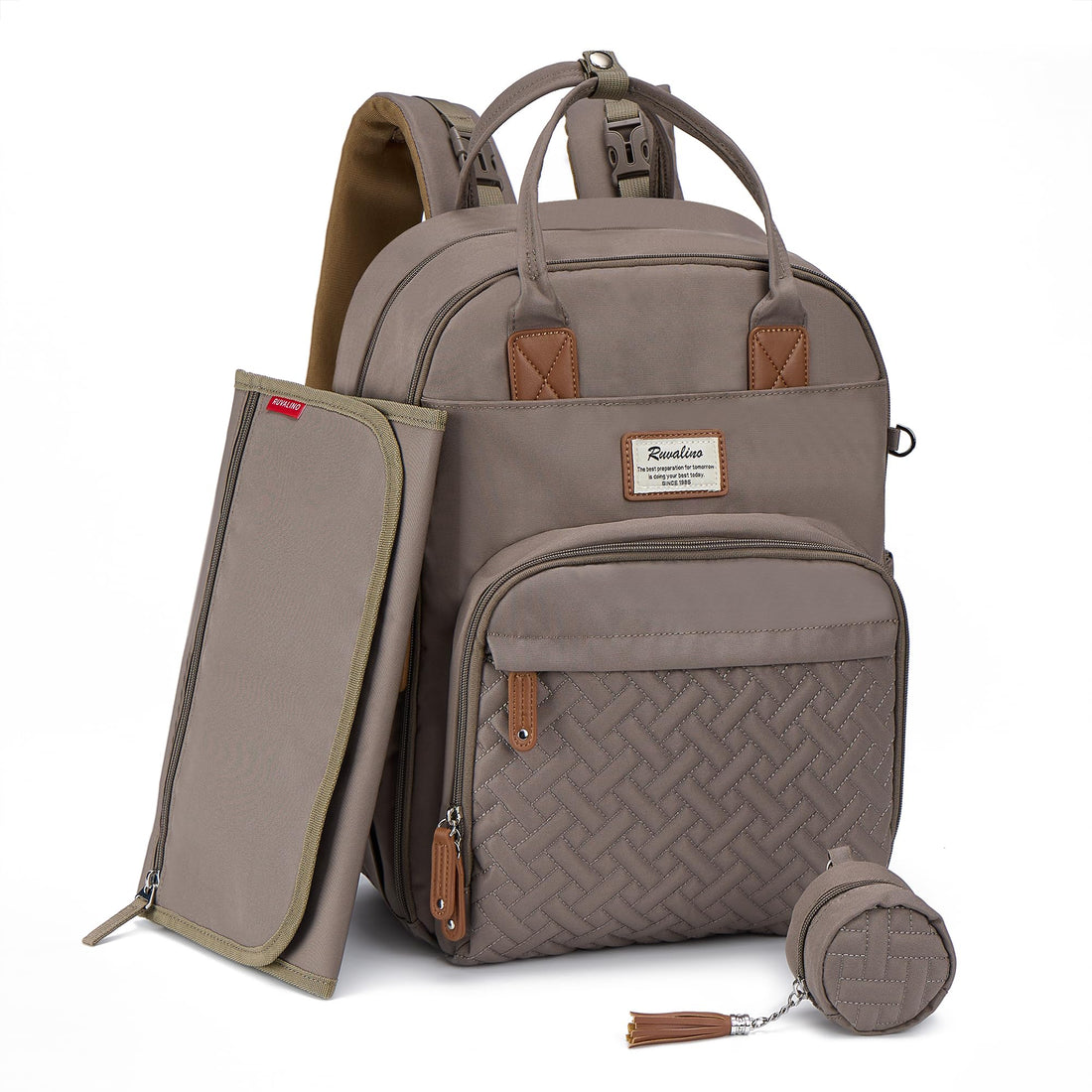 RUVALINO Diaper Bag Backpack, Multifunction Travel Pack Maternity Baby Changing Bags, Large Capacity, Waterproof, Beige