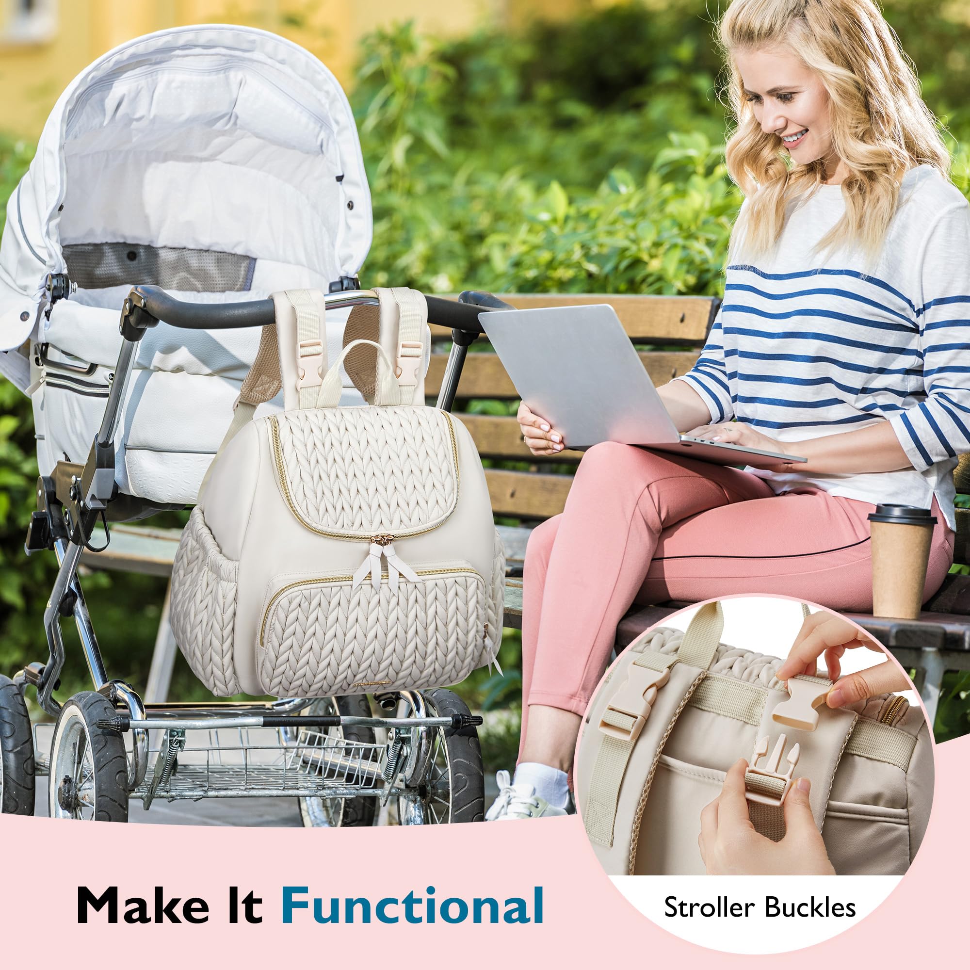 mommore Diaper Bag Small Diaper Backpack Stylish Baby Backpacks Travel Mini Maternity Bags with Insulated Pockets, Changing Pad, Stroller Straps