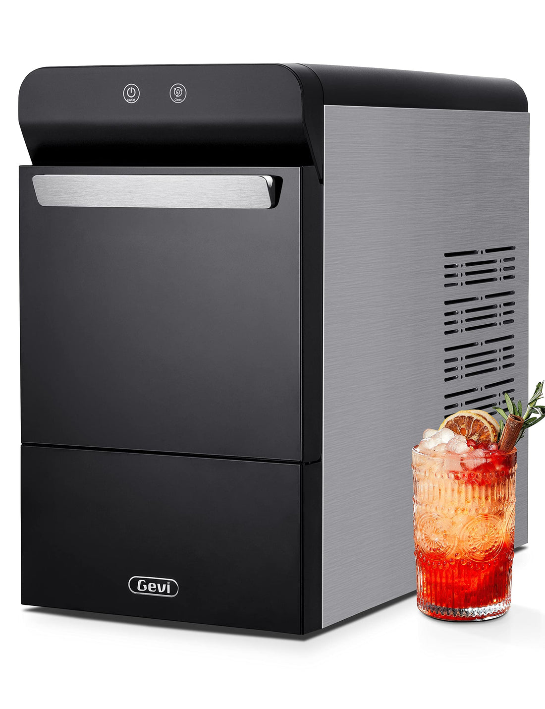 Gevi Household V2.0 Gemi Nugget Ice Maker Countertop Pellet Crushed Chewable Ice Machine with Self-Cleaning Open and Pour Water Refill for Kitchen Party Office Stainless Steel White